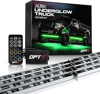OPT7 Aura Aluminum Underglow LED Lighting Kit for Truck with Remote Control, RGB Multicolor Undercar Decor, Waterproof, Soundsync, Door Assist, 12V