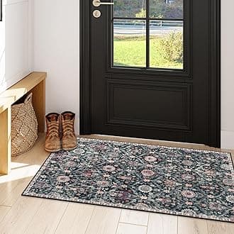 Lahome Kitchen Rugs Non Slip Washable Rugs for Entryway, 2x4 Rug Non-Slip Moroccan Trellis Ultra-Thin Indoor Door Mat Small Carpet for Bathroom Bedroom Entry Elise, Black/Multi