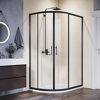 ELEGANT 1200 x 800 mm Left Black Framed Offset Quadrant Shower Enclosure 6mm Tempered Sliding Glass Cubicle Door with Tray + Waste