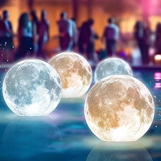 TIALLY Full Moon Floating Pool Lights Solar Powered - 14" Pool Lights that Float, Inflatable Waterproof Led Light Balls, Swimming Pool Accessories for Inground Pools, Party Decor for Outdoor (4 Pack)