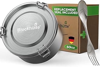 BlockhütteStainless Steel Salad Container for Lunch 60oz, Leakproof Metal Food Storage Containers with Lids, Stainless Steel Lunch Box for Adults with Spork, Bento Box Metal BPA Free