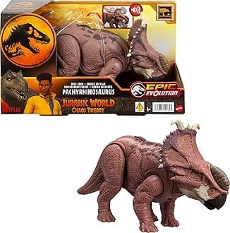 Jurassic World Mattel : The Chaos Theory Netflix - Wild Roar Pachyrhinosaurus Dinosaur Figure with Continuous Headbutt Attack and Roar Sound, Movable Toy, HTK72