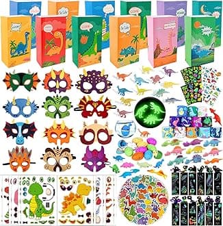 Dinosaur Party Favors for 12 Kids, 10 Styles 168Pcs Dinosaur Birthday Party Supplies, Dinosaur Goodie Bag Stuffers, Dino Birthday Party Favors, Dino Party Favors Gift Bag, Dinosaur Gifts Bags Fillers