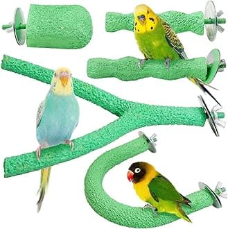 PINVNBY 5 Pack Bird Perch Resin Bird Beak Grinding Stone Parrot Cage Stand Platform Foot Claws Trimmer Chew Toy Cage Accessories for Budgie Cockatiel Conure Lovebird Finch (Green)