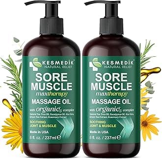 Sore Muscle Massage Oil for Massage Therapy with Arnica, Eucalyptus & Tea Tree Oil Blend for Deep Muscle Relief, Recovery, Softens Skin & Anti-Cellulite Massage for Professional & Home Use, 2-Pack