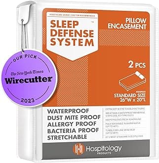 PRODUCTS Pillow Encasement- Zippered Bed Bug Dust Mite Proof Hypoallergenic - Sleep Defense System - Standard - Waterproof - Set of 2-20" H x 26" W
