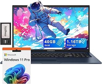 ASUS Vivobook 17.3" FHD Laptop, Intel i3-1215U, 40GB RAM, 1.16TB Storage(1TB SSD+160GB Docking Station Set), ‎Intel UHD Graphics, Numeric Keypad, 720p HD Camera, Wi-Fi 6E, Windows 11 Pro, Quiet Blue