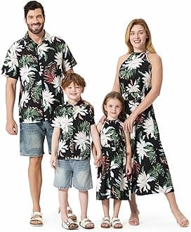 PATPAT Family Hawaiian Matching Outfits Mommy and Me Outfits Caribbean Vacation Summer Tropical Halter Sundresses and Shirts
