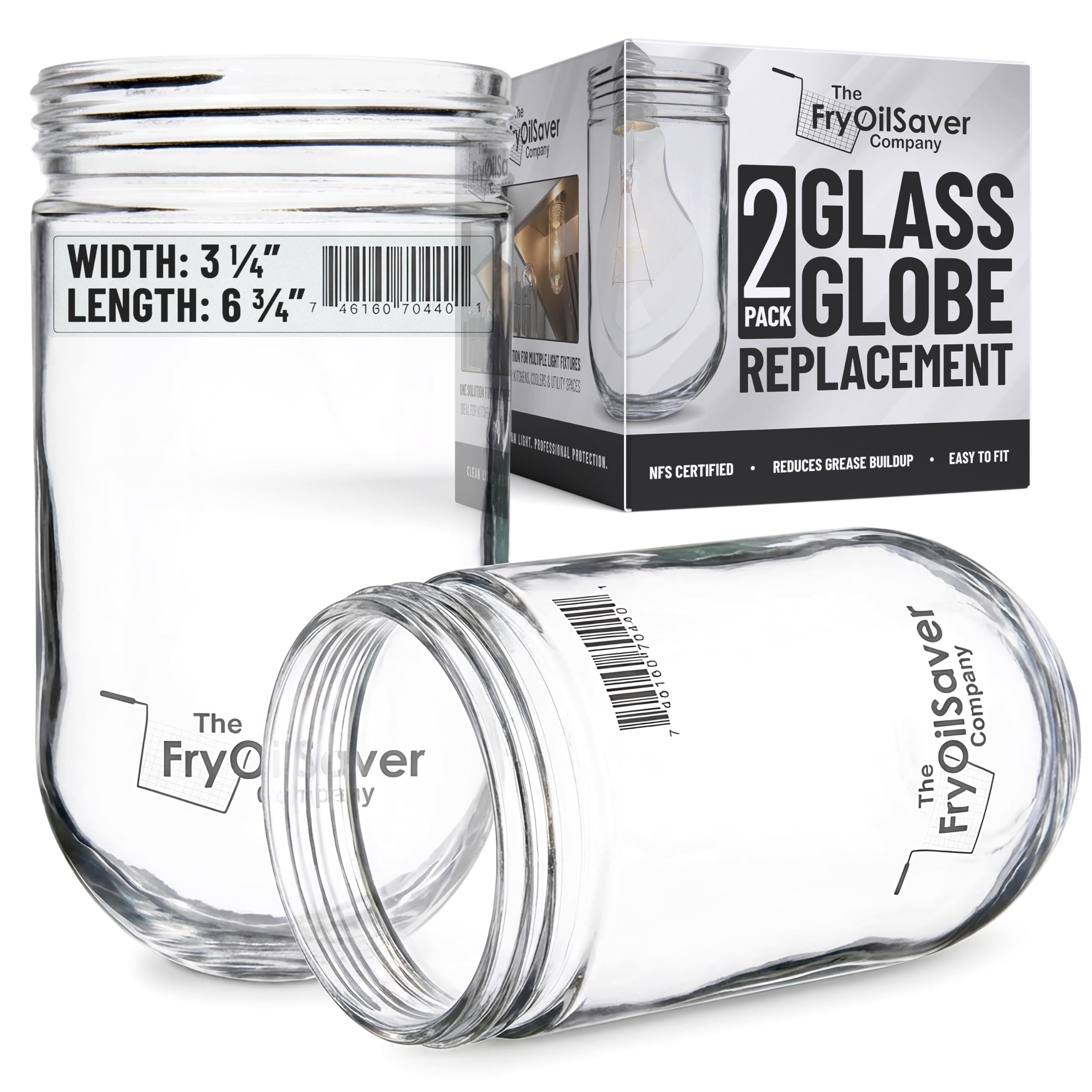 Glass Globe Replacement for Light Fixture (2 Pack) – Covers Bulbs in Kitchen Hoods, Walk-In Refrigerators, Ceiling & Outdoor Lights – Replacement Globes for Light Fixture - L10-X006 by FryOilSaver Co.