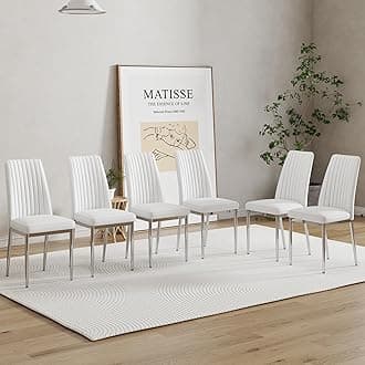 Modern Dining Chairs Set of 6,Dining Room Chairs Set of 6 with PU Leather and Chrome Leg High Back, Metal Chairs Sillas para Comedor Set de 6 for Kitchen, Living Room (WH-6)