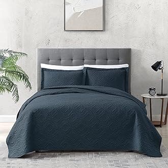 EXQ Home Quilt Set Full/Queen Size Navy 3 Piece,Lightweight Soft Coverlet Modern Style Wheat Pattern Bedspread Set(1 Quilt,2 Pillow Shams)OEKO-TEX STANDARD 100