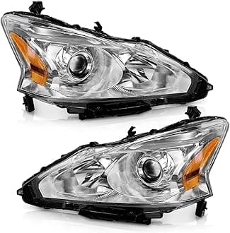 WEELMOTO Headlights Assembly for 2013-2015 Nissan Altima,Headlight Replacement for 13 14 15 Nissan Altima with Chrome Housing Amber Reflector L+R (DOES NOT FIT XENON/HID)