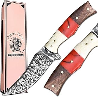 Ashen Edge Damascus Steel 4.3" Hunting Knife | Lightweight 7.8" Total Length ...