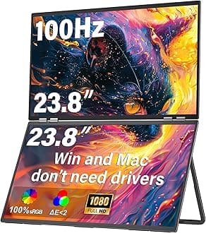 InnoView 23.8" FHD Dual Portable Monitor 1920x1080P 100% sRGB - Foldable & Stackable Design with 315° Screen Adjustment & 180° Stand | USB-C/HDMI, Dual Monitor for Laptop, Mac, Windows