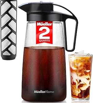 Cold Brew Coffee Maker, 64 oz Tritan Fortified Pitcher, Pour Spout Handle Lid, Resilient & Leak-Proof for Iced Coffee Tea
