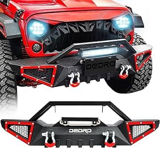 OEDRO Front Bumper Compatible with 2007-2025 Jeep Wrangler JK/JKU JL/JLU Gladiator JT, Rock Crawler Off Road Full Width Bumper with Winch Plate Mounting & 2 x D-Rings