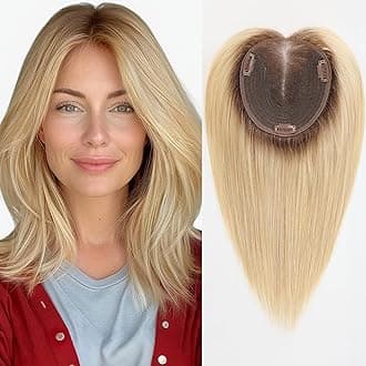 starluck 6x5 inch Large Swiss Base SilkHug 14 Inch Real Human Hair Toppers,60 Gram, 100% Real Human Hair Toppers for Women with thinning (Ombre Blonde, no Bangs)
