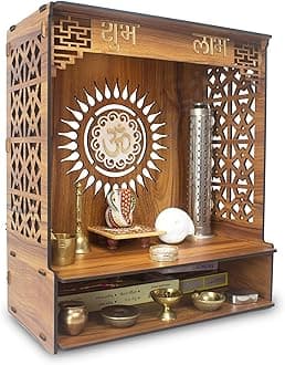 Shlok Beautiful Wooden Pooja Mandir for Home or Puja Temple Stand for Office and Shops with Led spot Light (H- 18, L- 16, W-8.75 Inch)