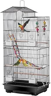 39-Inch Roof Top Bird Cage Large Flight Parrot Cage w/Toys for Small Quaker Cockatiel Sun Conure Parakeet Finch Green Cheek Conure Budgie Lovebird