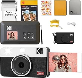 Mini Shot 2 Retro 4PASS 2-in-1 Instant Digital Camera and Photo Printer (2.1x3.4 inches) Initial 8 Sheets + 60 Sheets Gift Bundle, White