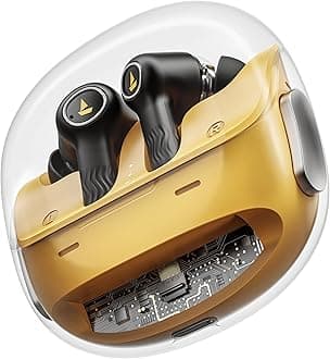 Boat Nirvana Crystl, Transparent Case,Spatial Audio, ANC(~32dB), 100Hrs Battery,4Mics ENx,App Support, Bluetooth Earbuds, TWS Ear Buds Wireless Earphones with mic (Yellow Pop)