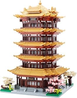 Chinese House Asian Architecture Micro Building Blocks Yellow Crane Tower for Adults - Decorative DIY Gift for Age of 14+