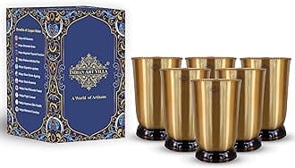 INDIAN ART VILLA Pure Brass Matt Finish Glass/Tumbler with Black Bottom, Serveware & Drinkware, Ayurveda Healing, Volume-270 ML, Pack of 6