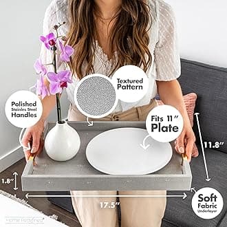 Modern Elegant 18"x12" Rectangle Grey Glossy Shagreen Decorative Ottoman Coffee Table Perfume Living Room Kitchen Serving Tray with Gold Polished Metal Handles by Home Redefined for All Occasion's