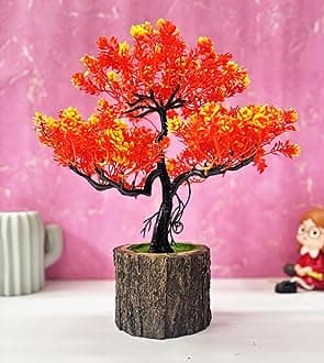 Dekorly Small Artificial Bonsai Tree Fake Plant Potted House Plants Japanese Pine Bonsai Plant Faux Bonsai for Home Indoor Decoration Office (Wooden Potted Plants, Design-B)