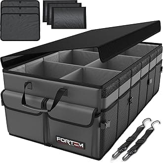 FORTEM Car Boot Organiser, Collapsible Multi Compartment SUV Organizer, Foldable Storage for Car Accessories for Women Men, 600D Oxford, Non Slip Bottom, Securing Straps, Soft Cover (85L)