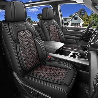 Car Seat Cover Custom Fit for Dodge Ram 1500 2500 3500 2002-2026 Faux Leather Seat Cover Set Compatible with Crew Quad Regular Cab Pickup Truck Cushions (Black Redline, Front Seat)