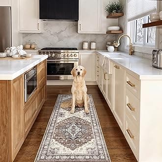 2x6 Washable Entryway Runner Rug: Vintage Indoor Non-Slip Ktichen Floor Mat Soft Stain Resistan Carpet for Bedroom Bathroom - Eco-Friendly Design for Families with Kids(Brown,2x6)