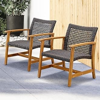 Idzo Liberte 500lbs Capacity Acacia Outdoor Club Chairs Set of 2, FSC Teak Finish Wood Patio Furniture Sets with Upgraded 2000Hours UV Resistant Wicker