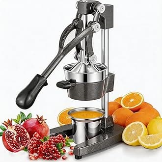 Commercial Heavy Duty Cast Iron Hand Press Manual Orange Citrus Lemon Lime Grapefruit Pomegranate Fruit Juice Squeezer Machine with Stainless Steel Cup Grey