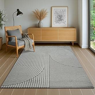the carpet Everest Modern Short Pile Rug Living Room Bedroom with High-Low Effect, 3D Effect, High Pile Density and Pleasantly Soft, Panglao Design, Grey, 200 x 290 cm