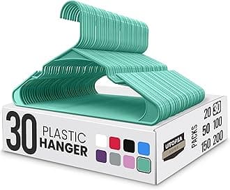 Utopia Home Clothes Hangers 30 Pack - Plastic Hangers Space Saving - Durable Coat Hanger with Shoulder Grooves (Aqua)
