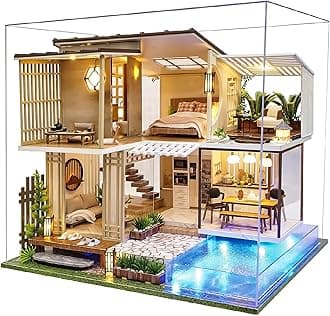 Spilay Miniature House Kits For Adults, DIY Miniature House Kit with LED Light, Creative 3D Puzzle for Relaxation & Desk Decor, Soothing Crafts for Teens Adults Christmas(A085 Elegant and Quiet)