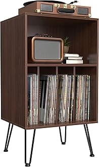 Record Player Stand, Turntable Stand with Record Storage, Vinyl Record Storage Cabinet with Metal Legs, Record Player Table Holds Up to 150 Albums for Living Room, Bedroom, Office, etc (Brown)
