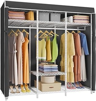 VIPEK V30C Coverd Clothes Rack, Heavy Duty Clothing Rack with Oxford Fabric Cover, Portable Closet with Adjustable Shelves & Hang Rods, Freestanding Wardrobe Metal Closet Rack for Hanging Clothes