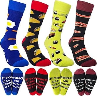 HSELL Mens Fun Patterned Dress Socks Funny Novelty Crazy Design Cotton Socks Gift for Men