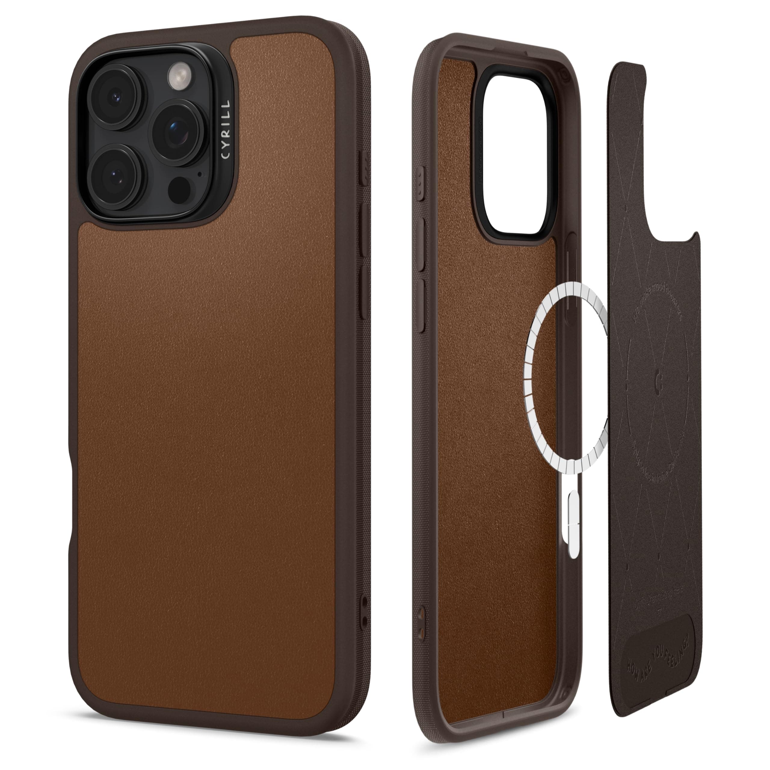 CYRILL Kajuk Mag Designed for iPhone 16 Pro Max Case Leather, Premium Vegan Leather Case for iPhone 16 Pro Max with [Shock-Absorbent] Bumpers [Compatible with MagSafe] - Saddle Brown