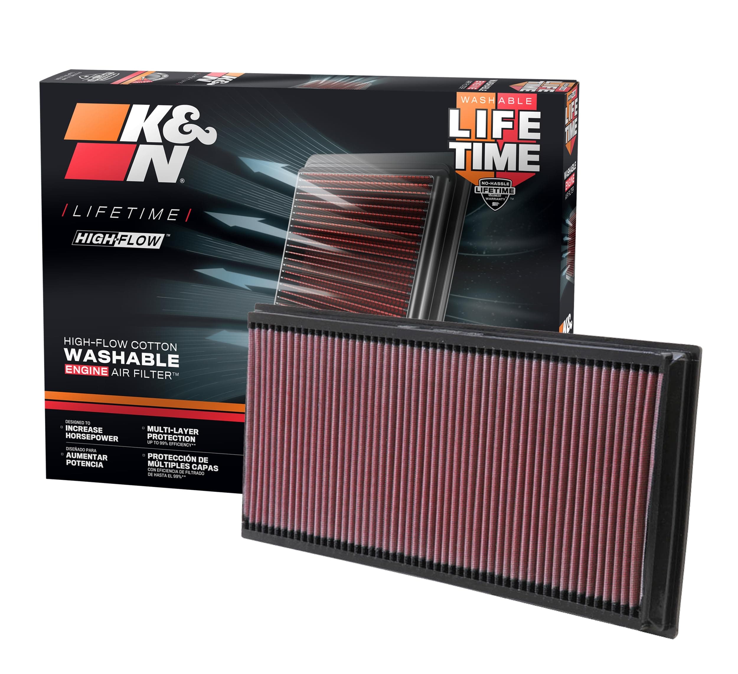 High-Flow Original Lifetime Engine Air Filter: Increase Power:Premium, Washable: Compatible with 2002-2019 Audi/Land Rover/Porsche/Volkswagen: Q7, TT, Range Rover, Canyenne, Jetta, Touareg,33-2857