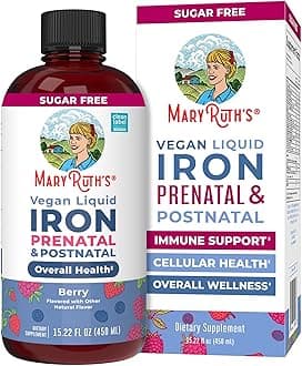 MaryRuth’s Prenatal Postnatal Iron Liquid | Iron Supplement for Prenatal & Postnatal | with Ferrochel | Red Blood Cell Production | Sugar Free | Vegan | Non-GMO | Gluten Free | 15.22 Fl Oz