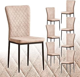 Dining Chairs Set of 8 Suede Kitchen Living Room Chairs High Back Metal Frame Modern Lattice Design,Beige