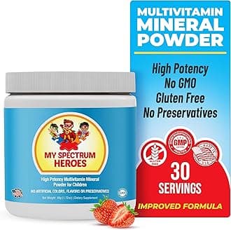 My Spectrum Heroes Kids Powder Multivitamin - Strawberry Powder Supplement, Better Absorption, Non-GMO, Non-Gluten, No Artificial Ingredients - Neural Help for Children on The Spectrum - 30 Servings