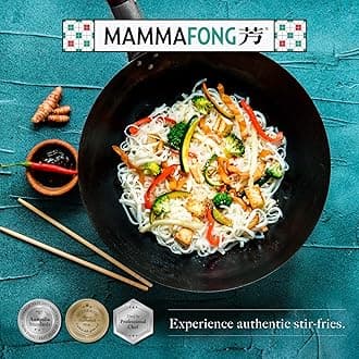 Round Bottom Carbon Steel Wok Pan - Authentic Hand Hammered Woks and Stir Fry Pans - 12-inch Pow Wok for gas stoves by Mammafong…