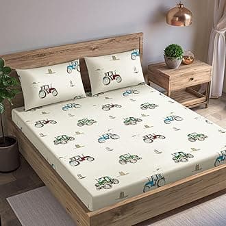 Trance Home Linen Design 180TC 100% Cotton King Size Cartoon Printed Kids Bedsheet | Bedding Set of King Size Flat Bed Cover with 2 Pillow Covers (108x108 inch | 9ft x 9ft - Car Blue)