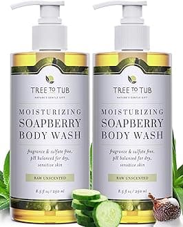 Tree To Tub Ultra Gentle Sensitive Skin Body Wash – pH 5.5 Balanced Fragrance Body Wash for Women and Men with Soapberries & Aloe Vera 8.5 oz (2 Pack)