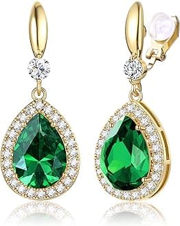 THUNARAZ Elegant Clip on Earrings for Women Sparkling Teardrop Dangle Clip Earrings Non-Pierced Rhinestone Cubic Zirconia Wedding Prom Jewelry 14K Gold and Silver Tone