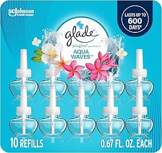 - PlugIns Refills Air Freshener, Scented and Essential Oils for Home and Bathroom, Aqua Waves, 6.7 Fl Oz, 10 Count